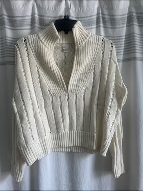 a new day Cream Half-Zip Ribbed Openwork Sweater